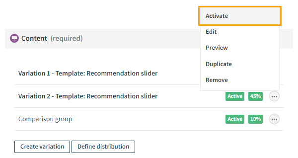 Activating a variation